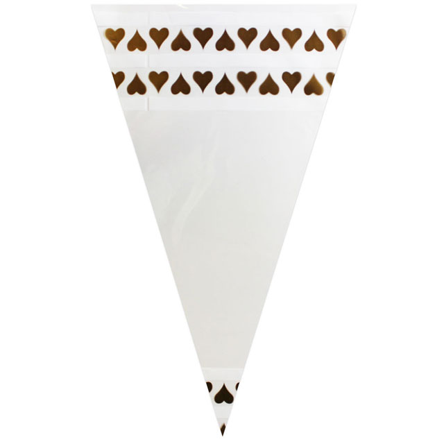White Stripes & Gold Hearts - Plastic Cone