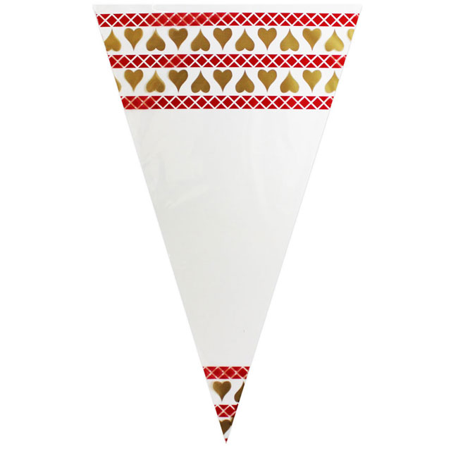 Red Pattern & Gold Hearts - Plastic Cone
