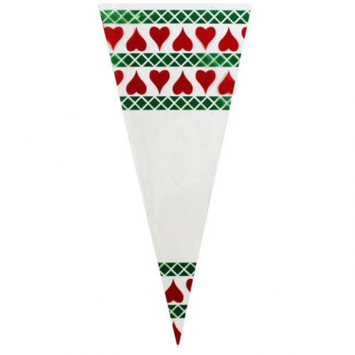 Green Pattern & Red Hearts – Poly Cone