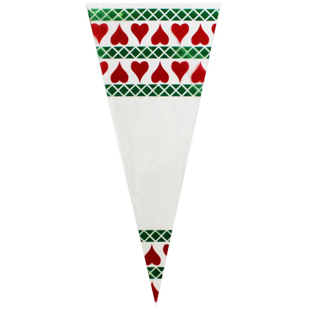 Green Pattern & Red Hearts – Poly Cone