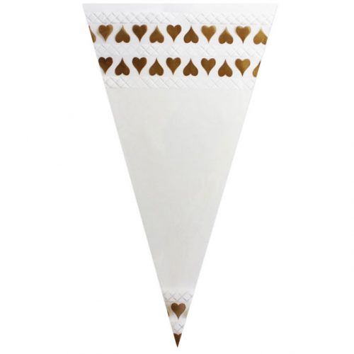 White Pattern & Gold Hearts – Poly Cone