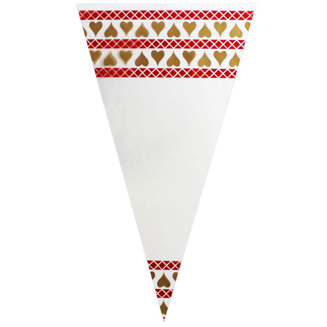 Red Pattern & Gold Hearts - Poly Cone